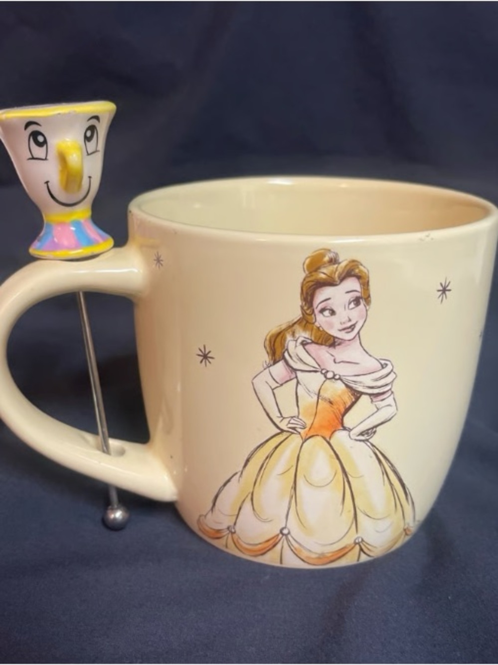 Belle Cream Ceramic Mug with Character Teacup Stirrer